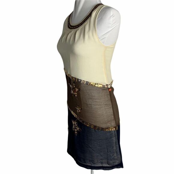 Esthers Archive Silk Sequined Shift Dress M Cream - Picture 5 of 10